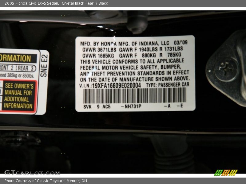 Crystal Black Pearl / Black 2009 Honda Civic LX-S Sedan