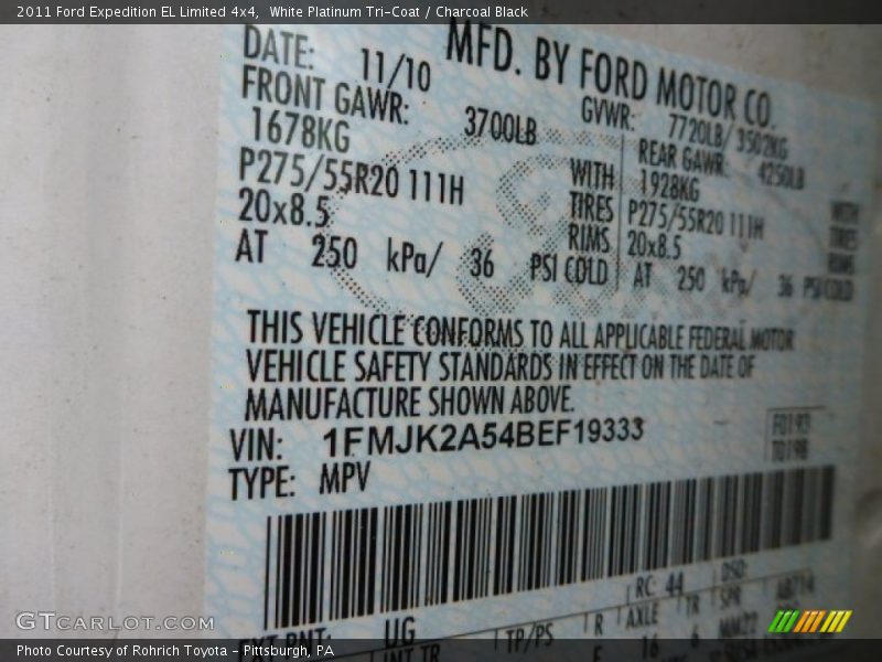 White Platinum Tri-Coat / Charcoal Black 2011 Ford Expedition EL Limited 4x4