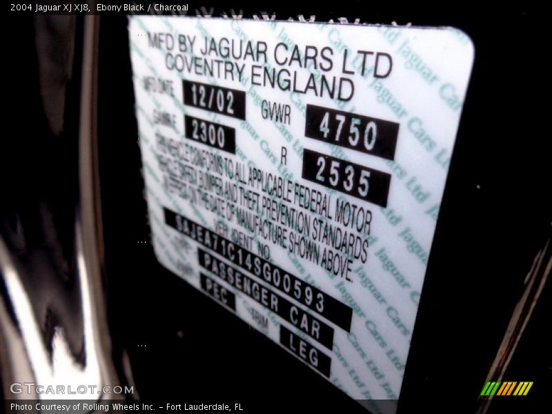 2004 XJ XJ8 Ebony Black Color Code PEC