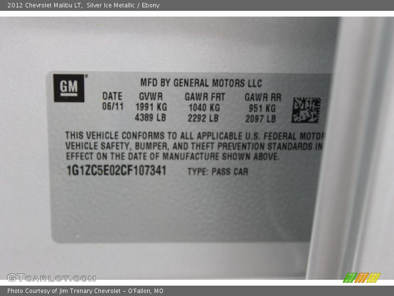 Silver Ice Metallic / Ebony 2012 Chevrolet Malibu LT