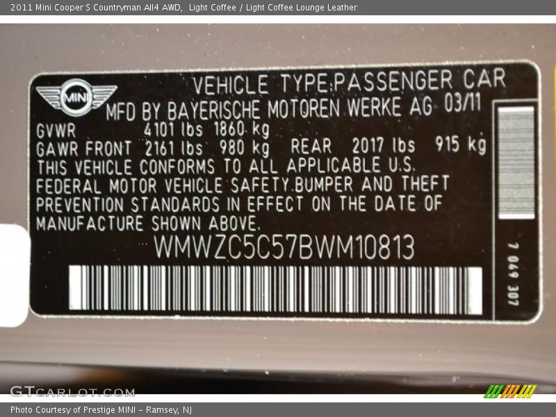 Light Coffee / Light Coffee Lounge Leather 2011 Mini Cooper S Countryman All4 AWD