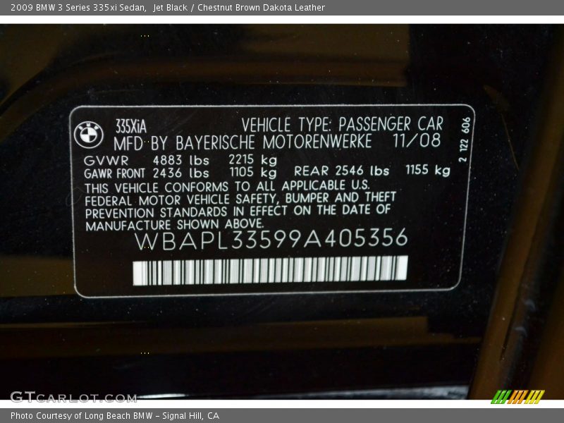 Jet Black / Chestnut Brown Dakota Leather 2009 BMW 3 Series 335xi Sedan