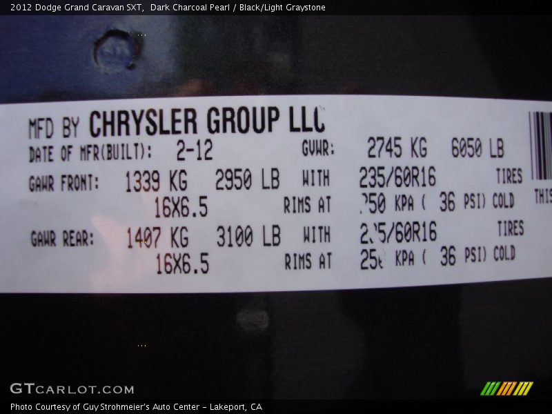 Dark Charcoal Pearl / Black/Light Graystone 2012 Dodge Grand Caravan SXT