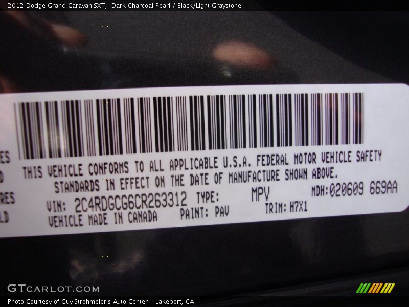 Dark Charcoal Pearl / Black/Light Graystone 2012 Dodge Grand Caravan SXT