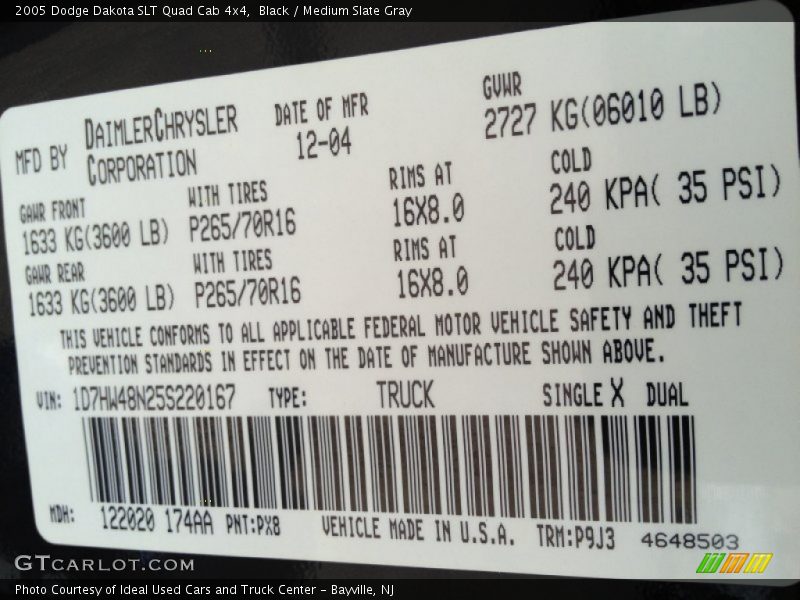 Black / Medium Slate Gray 2005 Dodge Dakota SLT Quad Cab 4x4