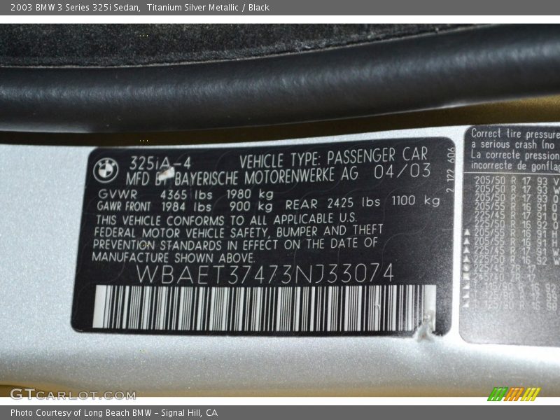 Titanium Silver Metallic / Black 2003 BMW 3 Series 325i Sedan