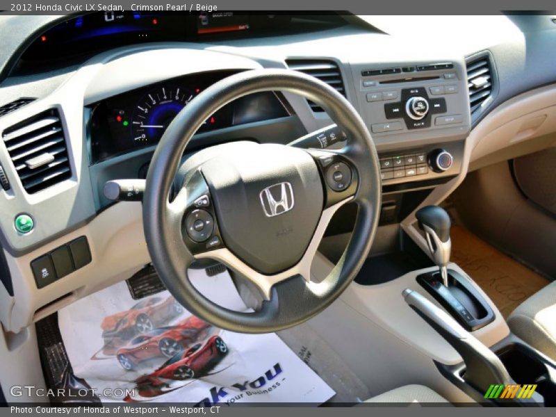 Crimson Pearl / Beige 2012 Honda Civic LX Sedan