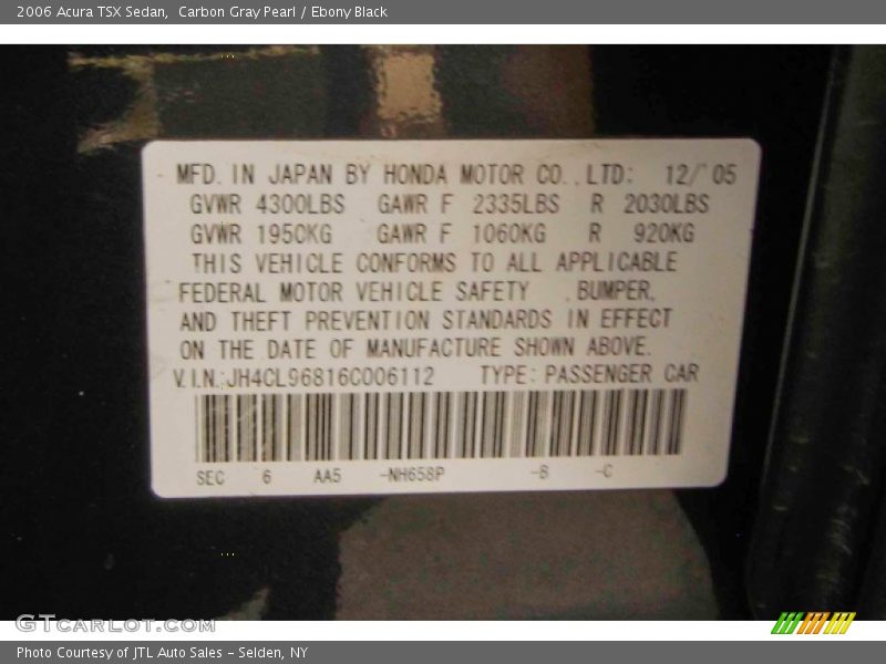 Carbon Gray Pearl / Ebony Black 2006 Acura TSX Sedan