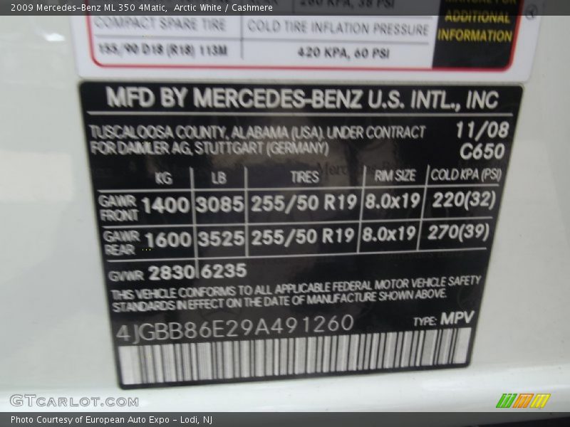 Arctic White / Cashmere 2009 Mercedes-Benz ML 350 4Matic
