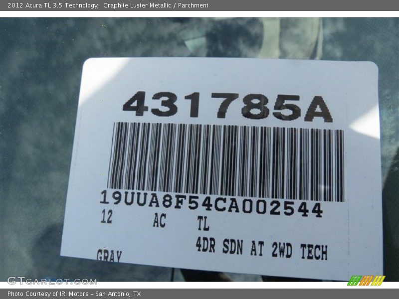 Graphite Luster Metallic / Parchment 2012 Acura TL 3.5 Technology