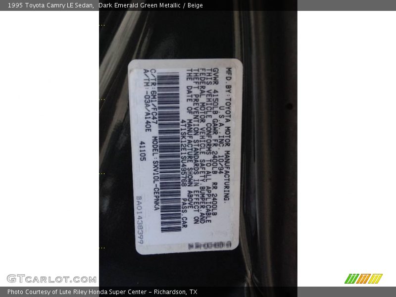 Dark Emerald Green Metallic / Beige 1995 Toyota Camry LE Sedan