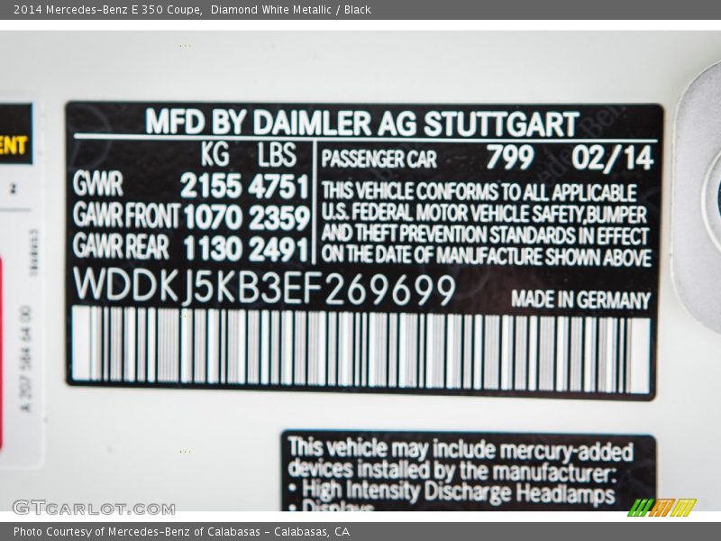 Diamond White Metallic / Black 2014 Mercedes-Benz E 350 Coupe