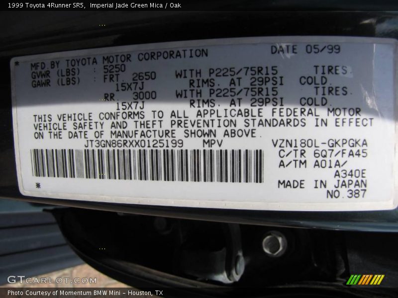 Imperial Jade Green Mica / Oak 1999 Toyota 4Runner SR5
