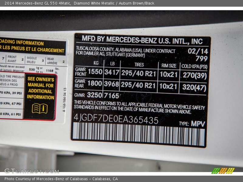 Diamond White Metallic / Auburn Brown/Black 2014 Mercedes-Benz GL 550 4Matic