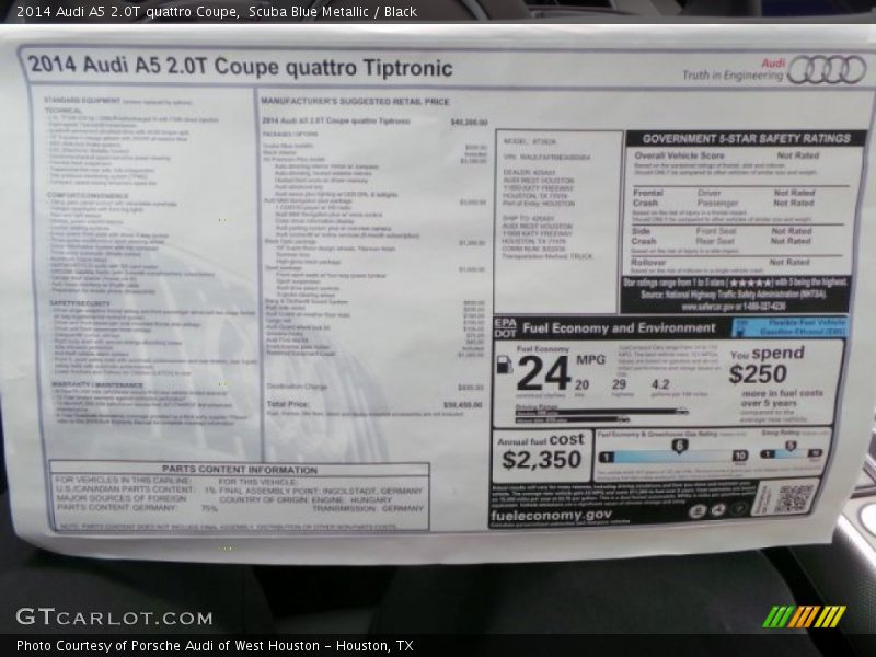 Scuba Blue Metallic / Black 2014 Audi A5 2.0T quattro Coupe