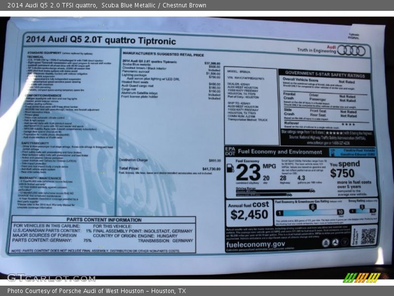 Scuba Blue Metallic / Chestnut Brown 2014 Audi Q5 2.0 TFSI quattro