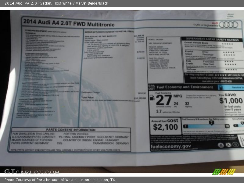 Ibis White / Velvet Beige/Black 2014 Audi A4 2.0T Sedan