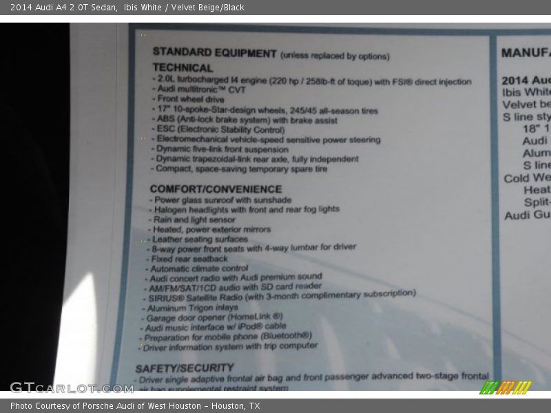 Ibis White / Velvet Beige/Black 2014 Audi A4 2.0T Sedan