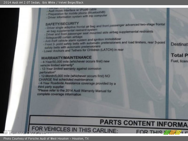 Ibis White / Velvet Beige/Black 2014 Audi A4 2.0T Sedan