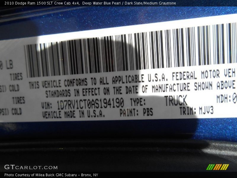 Deep Water Blue Pearl / Dark Slate/Medium Graystone 2010 Dodge Ram 1500 SLT Crew Cab 4x4