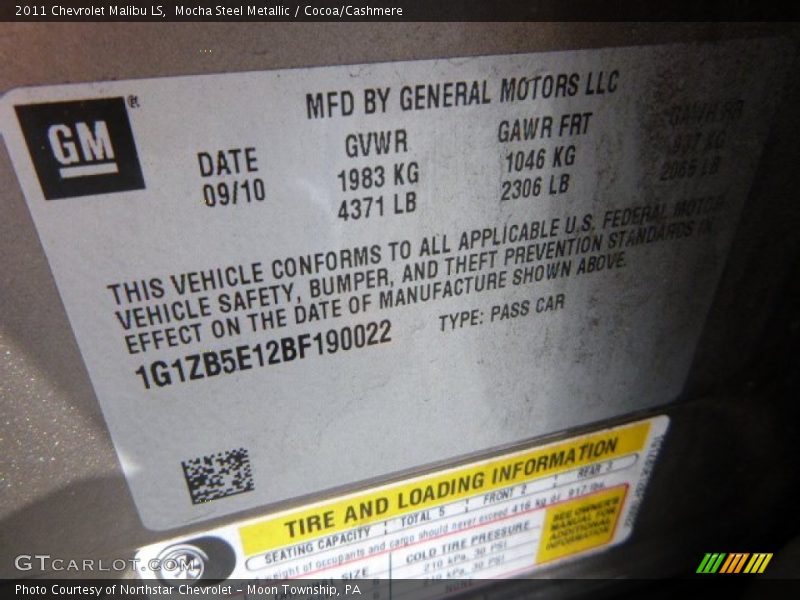 Mocha Steel Metallic / Cocoa/Cashmere 2011 Chevrolet Malibu LS