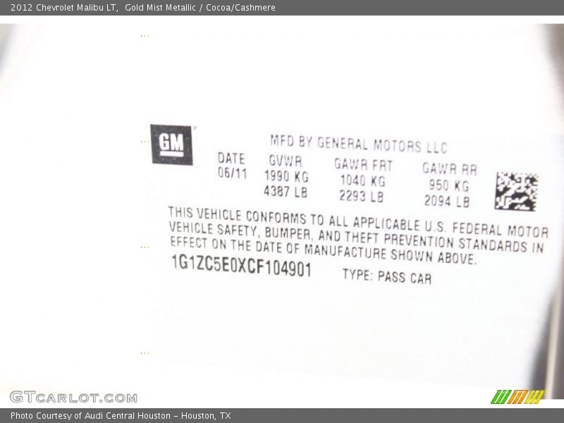 Gold Mist Metallic / Cocoa/Cashmere 2012 Chevrolet Malibu LT