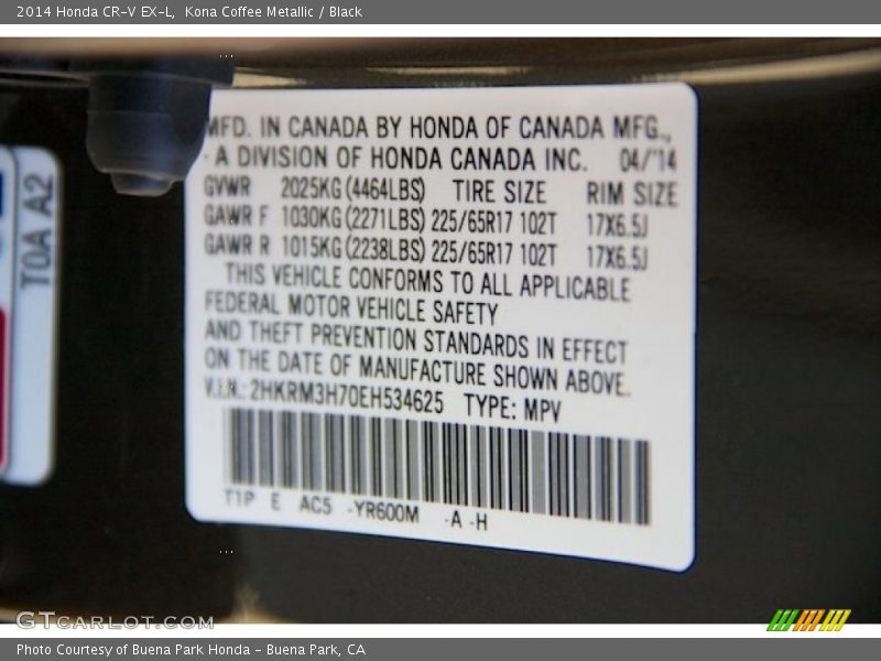 Kona Coffee Metallic / Black 2014 Honda CR-V EX-L