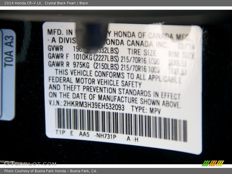 Crystal Black Pearl / Black 2014 Honda CR-V LX