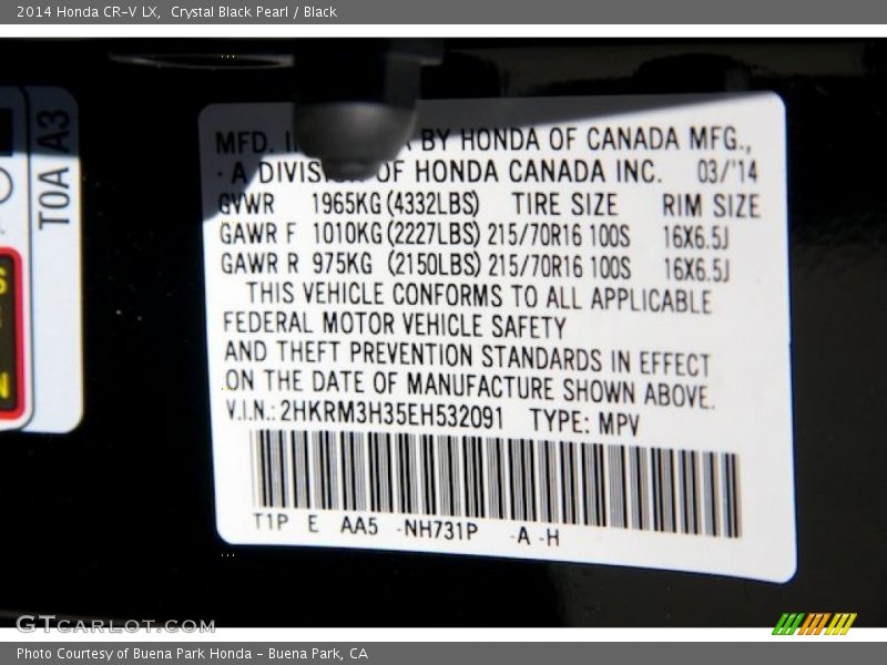 Crystal Black Pearl / Black 2014 Honda CR-V LX