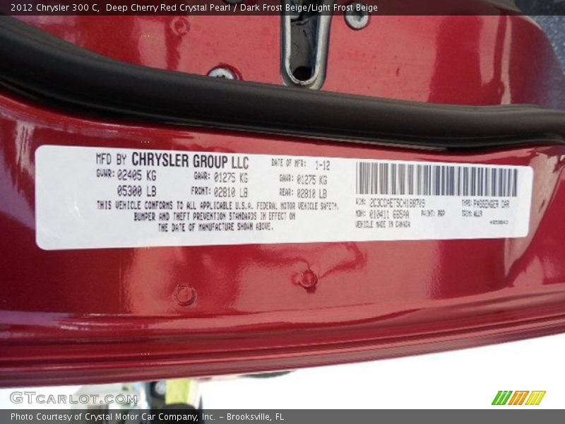 Deep Cherry Red Crystal Pearl / Dark Frost Beige/Light Frost Beige 2012 Chrysler 300 C