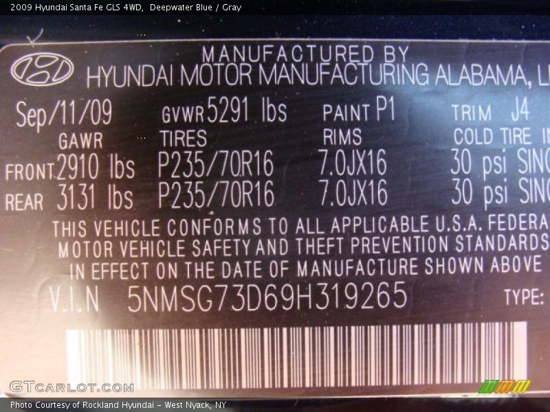 Deepwater Blue / Gray 2009 Hyundai Santa Fe GLS 4WD