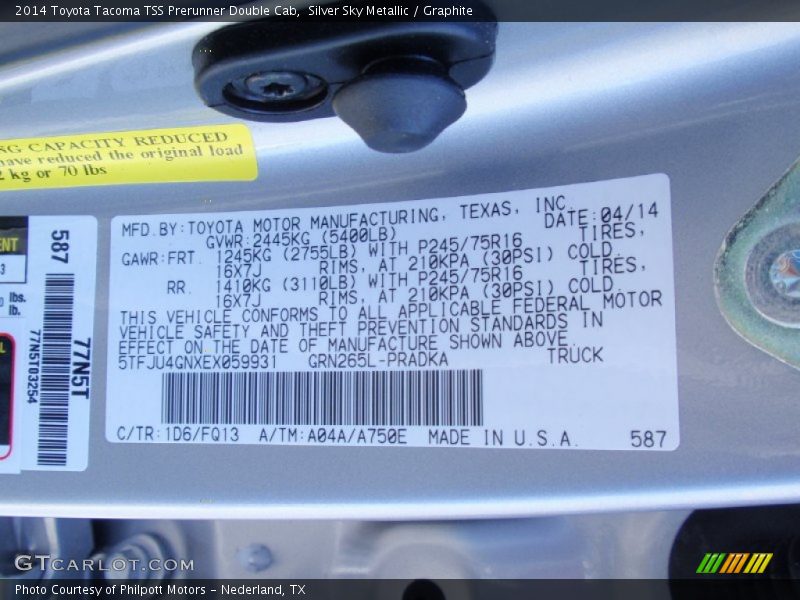 Silver Sky Metallic / Graphite 2014 Toyota Tacoma TSS Prerunner Double Cab