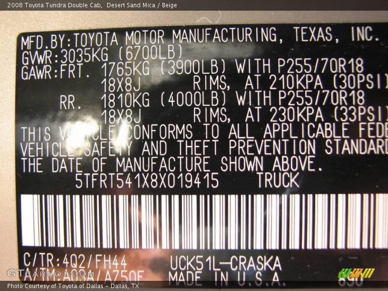 Desert Sand Mica / Beige 2008 Toyota Tundra Double Cab