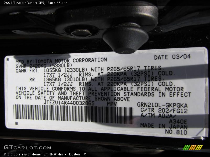 Black / Stone 2004 Toyota 4Runner SR5
