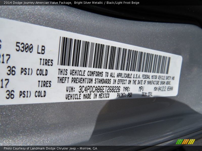 Bright Silver Metallic / Black/Light Frost Beige 2014 Dodge Journey Amercian Value Package