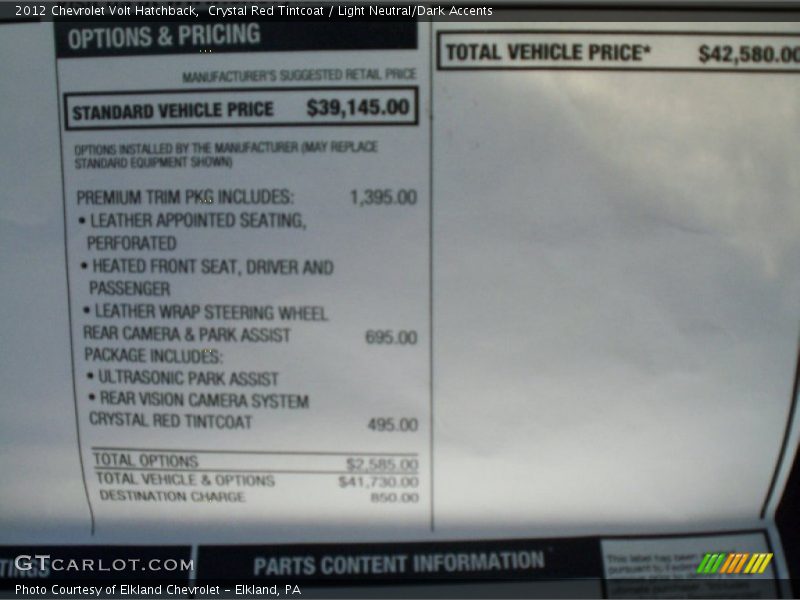 Crystal Red Tintcoat / Light Neutral/Dark Accents 2012 Chevrolet Volt Hatchback