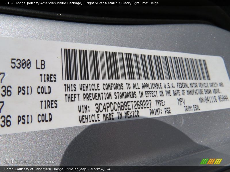 Bright Silver Metallic / Black/Light Frost Beige 2014 Dodge Journey Amercian Value Package