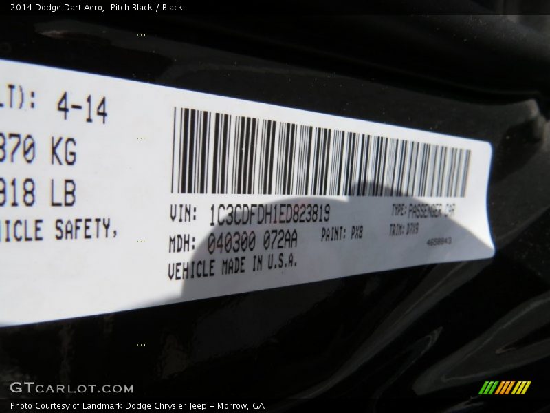 2014 Dart Aero Pitch Black Color Code PX8