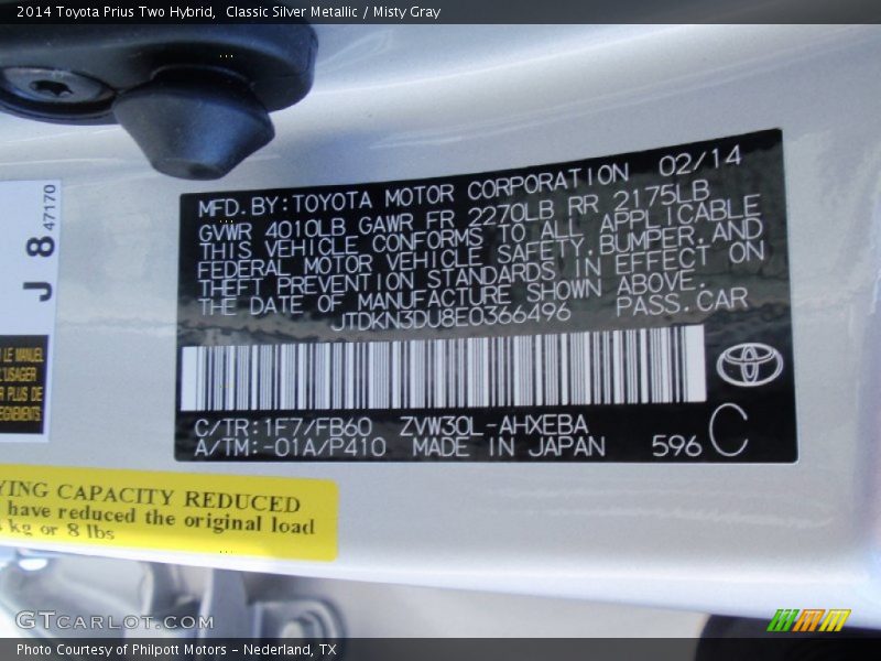 Classic Silver Metallic / Misty Gray 2014 Toyota Prius Two Hybrid