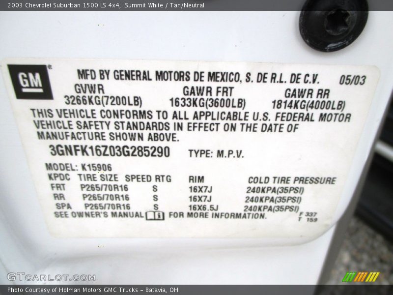 Summit White / Tan/Neutral 2003 Chevrolet Suburban 1500 LS 4x4