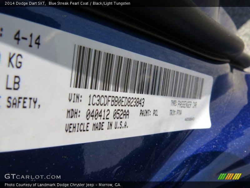 Blue Streak Pearl Coat / Black/Light Tungsten 2014 Dodge Dart SXT