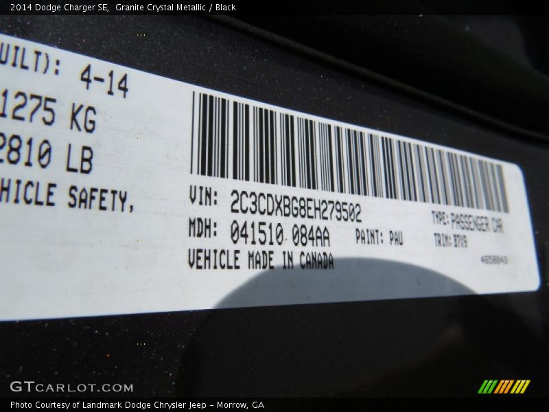 Granite Crystal Metallic / Black 2014 Dodge Charger SE