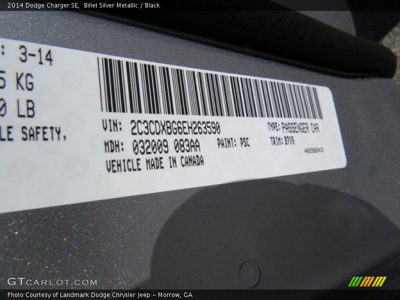 Billet Silver Metallic / Black 2014 Dodge Charger SE