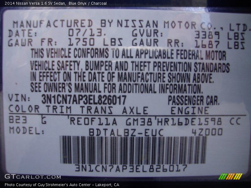 2014 Versa 1.6 SV Sedan Blue Onyx Color Code B23