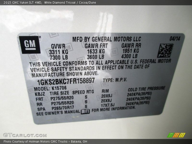 White Diamond Tricoat / Cocoa/Dune 2015 GMC Yukon SLT 4WD