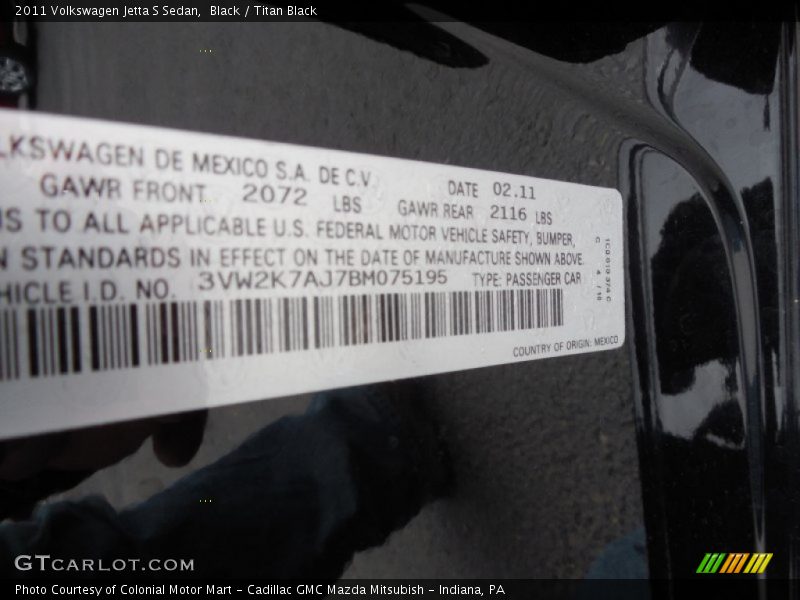 Black / Titan Black 2011 Volkswagen Jetta S Sedan