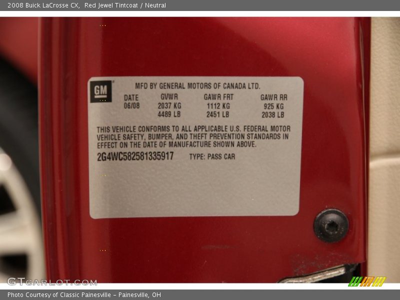 Red Jewel Tintcoat / Neutral 2008 Buick LaCrosse CX