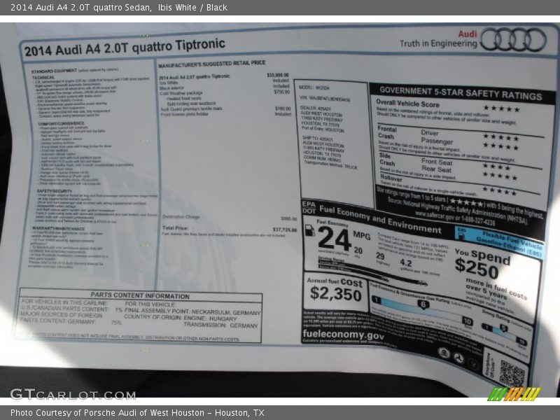 Ibis White / Black 2014 Audi A4 2.0T quattro Sedan