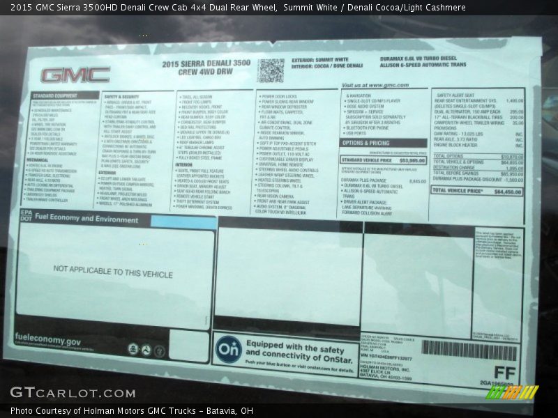  2015 Sierra 3500HD Denali Crew Cab 4x4 Dual Rear Wheel Window Sticker