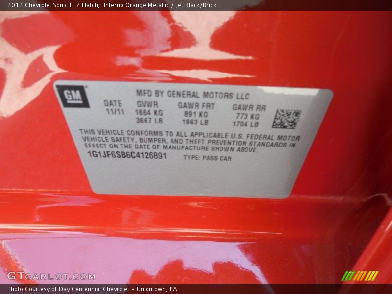 Inferno Orange Metallic / Jet Black/Brick 2012 Chevrolet Sonic LTZ Hatch